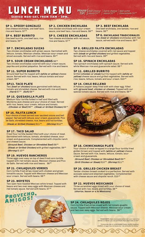 Menu for Don Tomas Mexican grill in Monroe, LA 